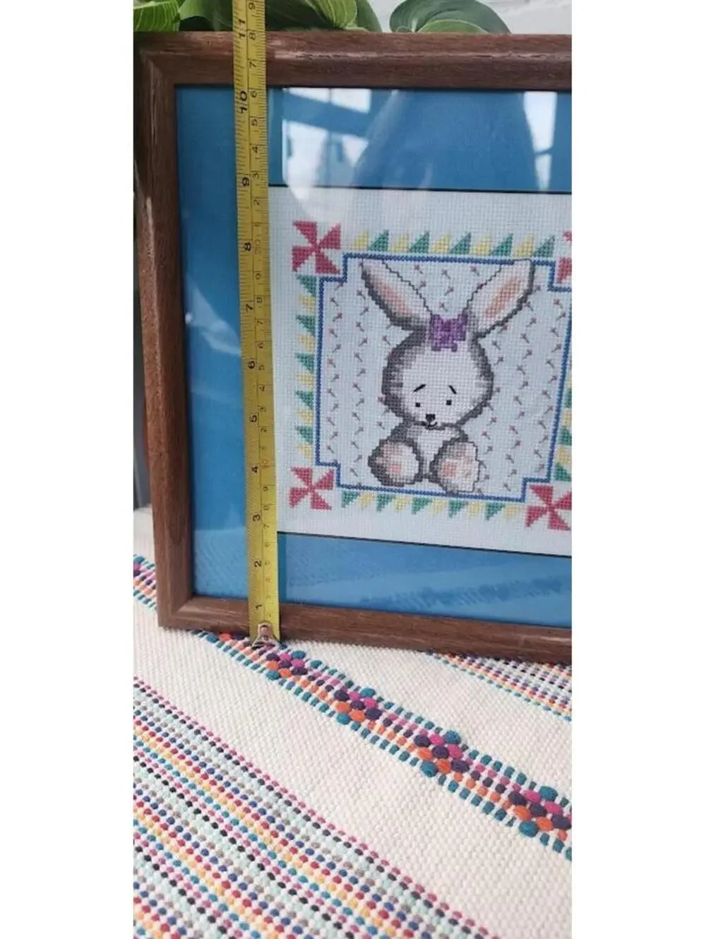 Vintage Framed Bunny Cross Stitch | Nursery Decor